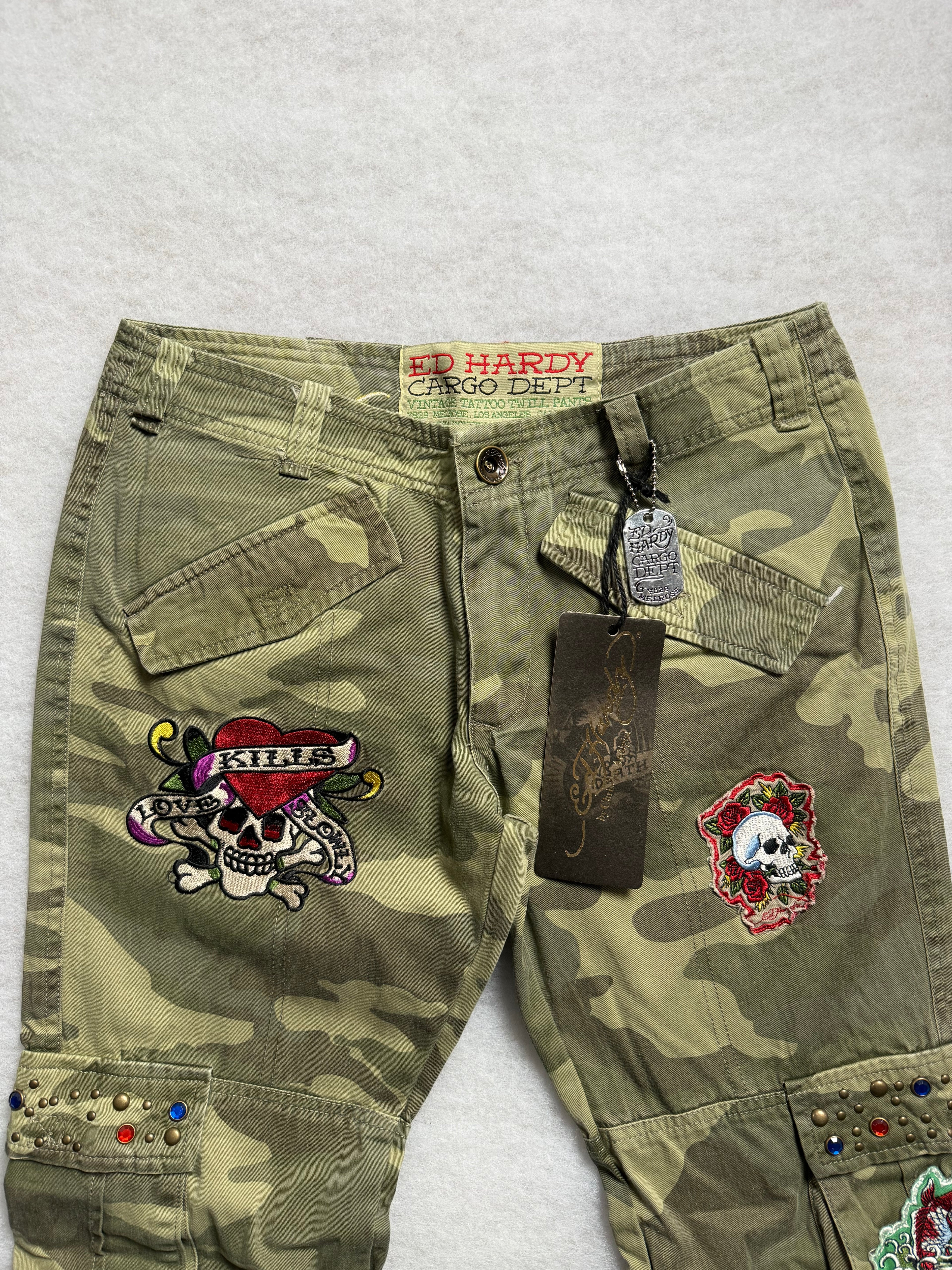 Ed Hardy Boot Cut Camo Cargo Pants 30