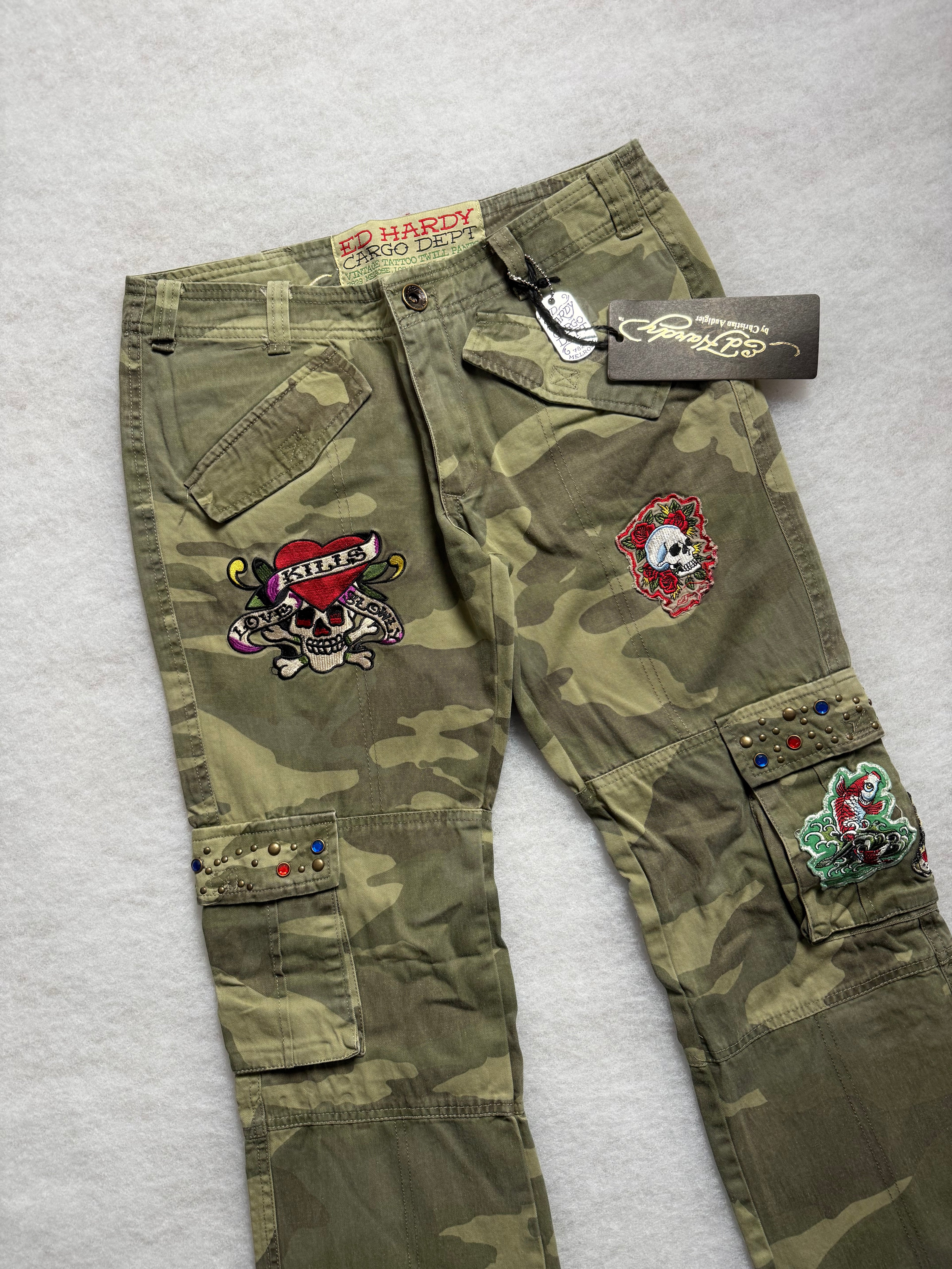 Ed Hardy Boot Cut Camo Cargo Pants 30
