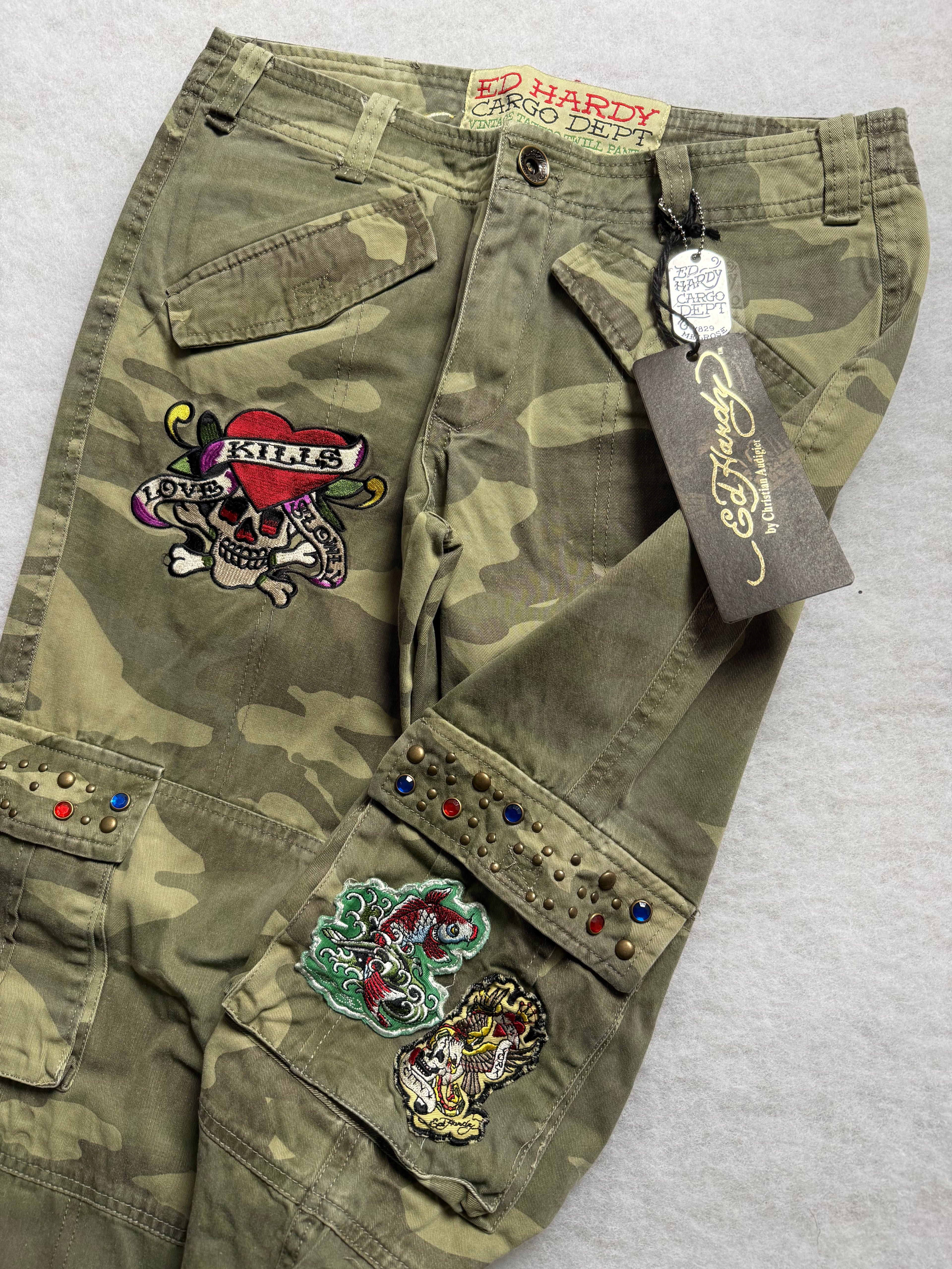 Ed Hardy Boot Cut Camo Cargo Pants 30
