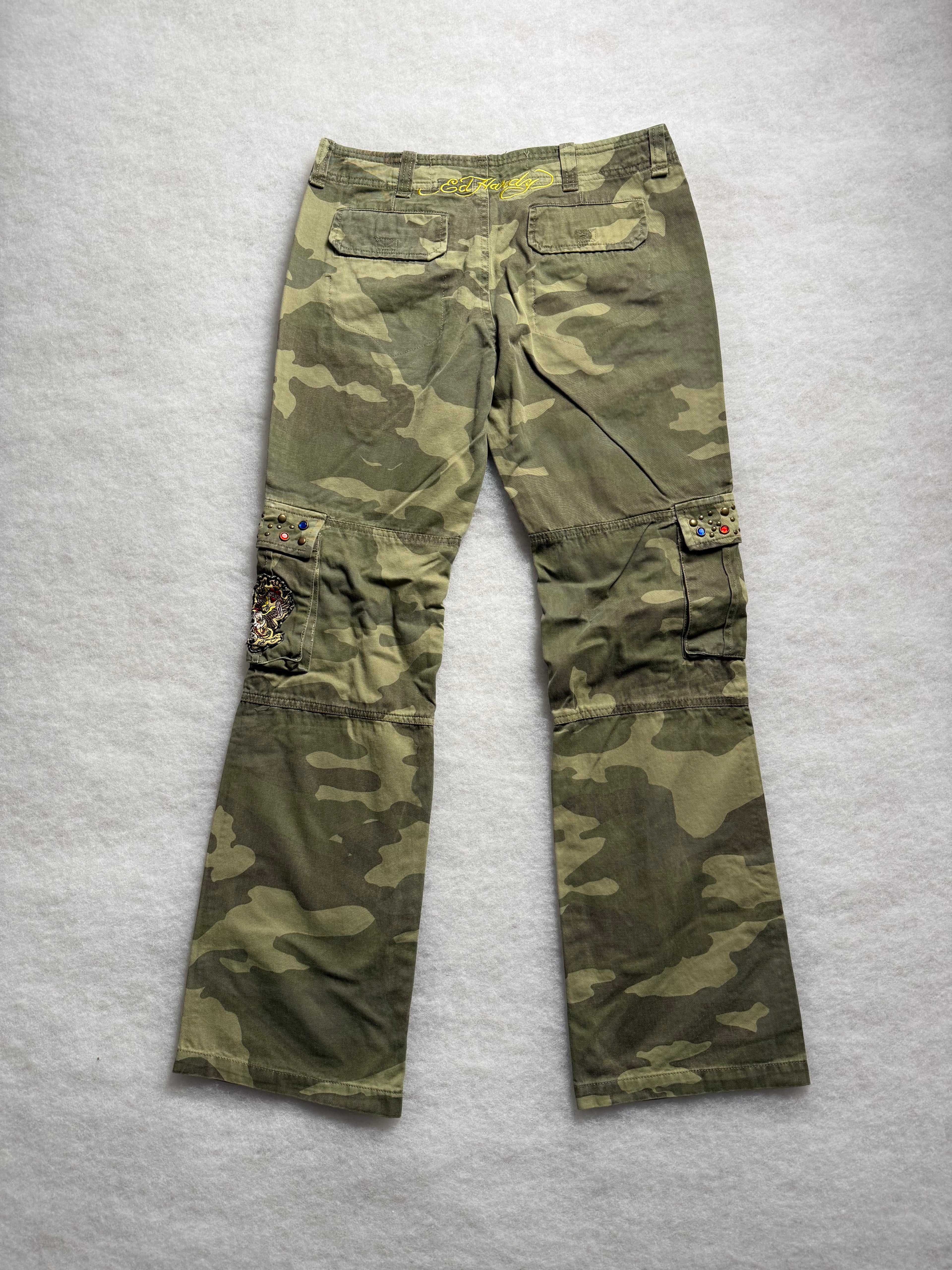 Ed Hardy Boot Cut Camo Cargo Pants 30